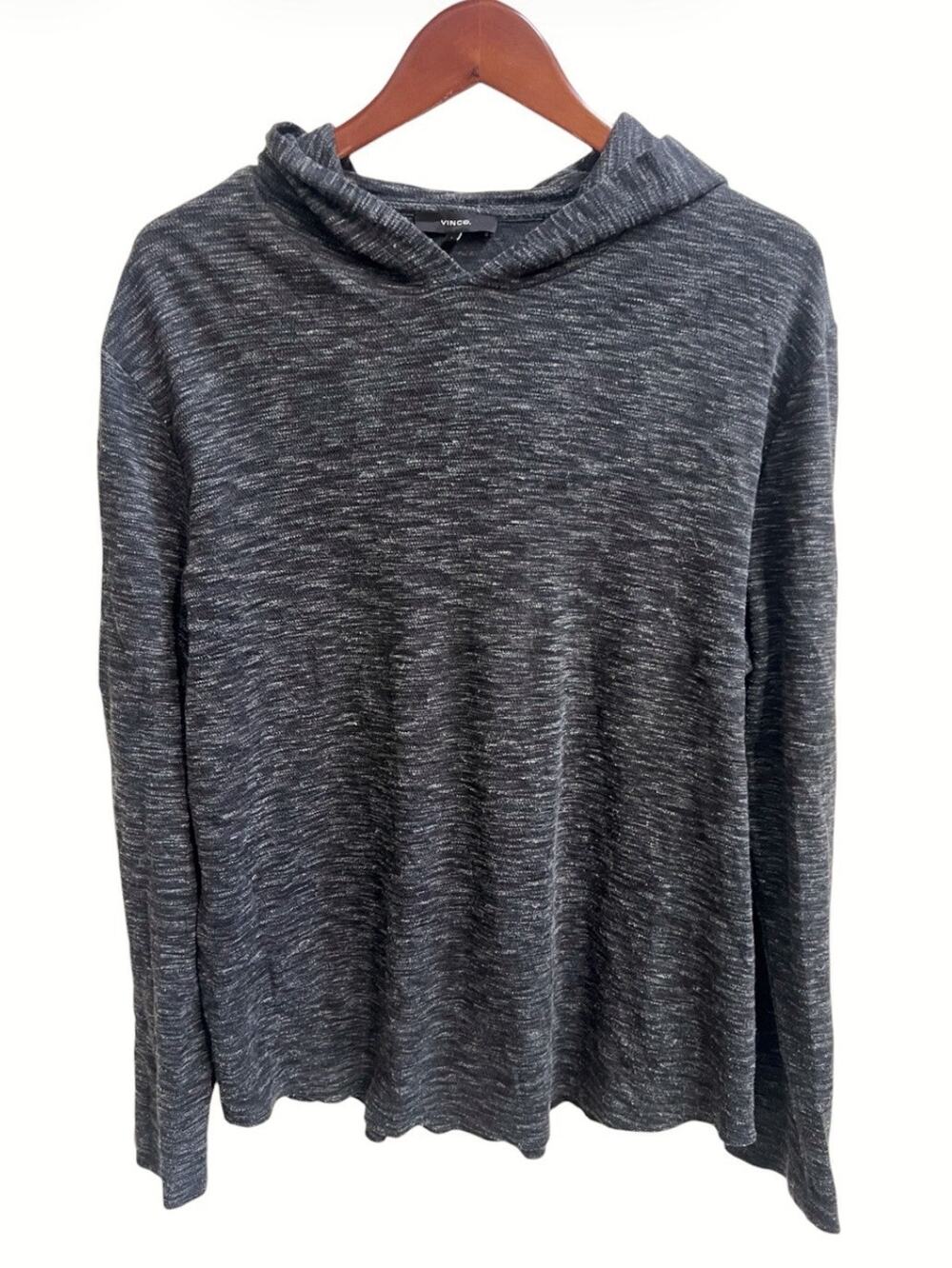 Vince Mens Pullover Sweater Shirt Knit Hoodie Gray Long Sleeve Sz L Cotton